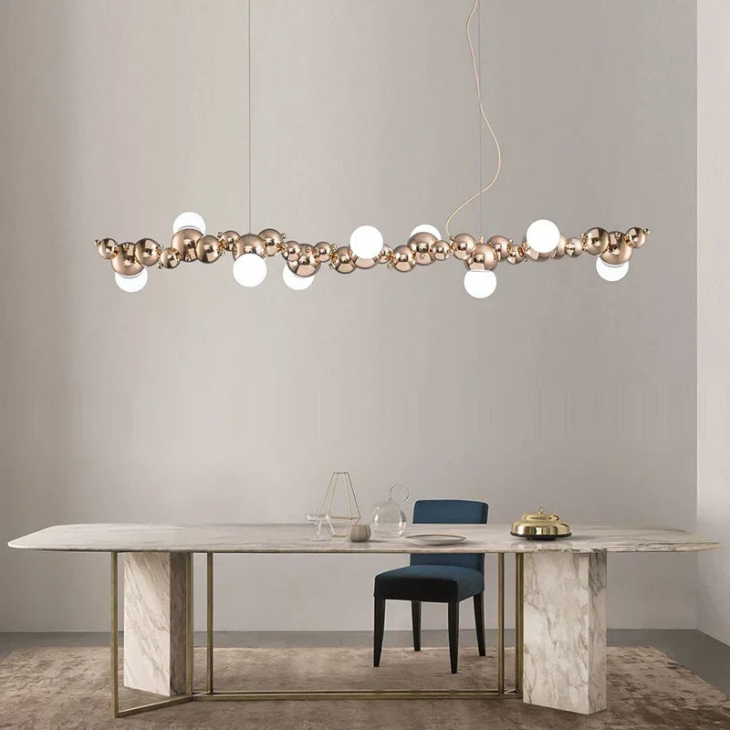 Caterpillar Metal Ball Chandelier: Modern Creative Long Bar Pendant Light for Kitchen Dining Room