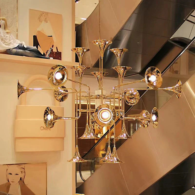 Gold Flared Trumpet Chandelier for Kitchen, Hall, Study, Drawing Room
