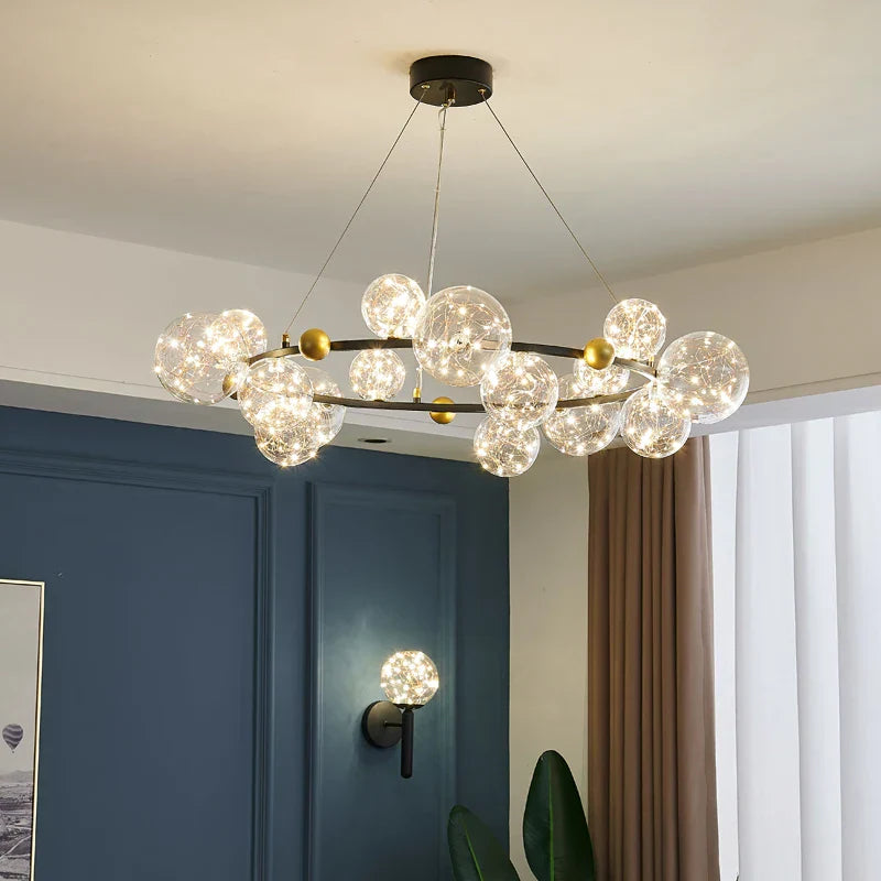 Nordic Glass Bubble LED Chandelier: Modern Parlor Dining Room Lighting for Romantic Atmosphere