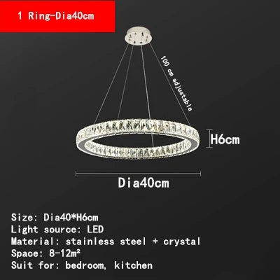 Round Crystal Ceiling Chandelier for Kitchen Dining Room LED Lighting Fixtures