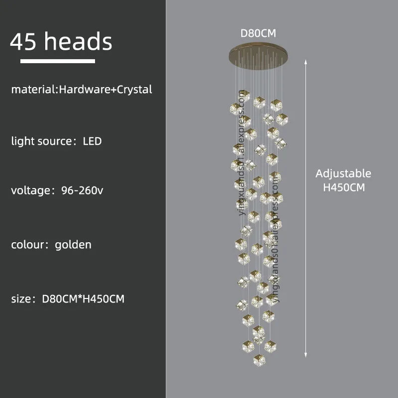 Crystal Modern Chandelier for Living Room Luxury Loft LED Lighting Staircase Chandelier
