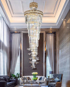 Luxury Crystal Chandelier: Elegant Staircase Lighting Fixture for Villa, Gold Stainless Steel