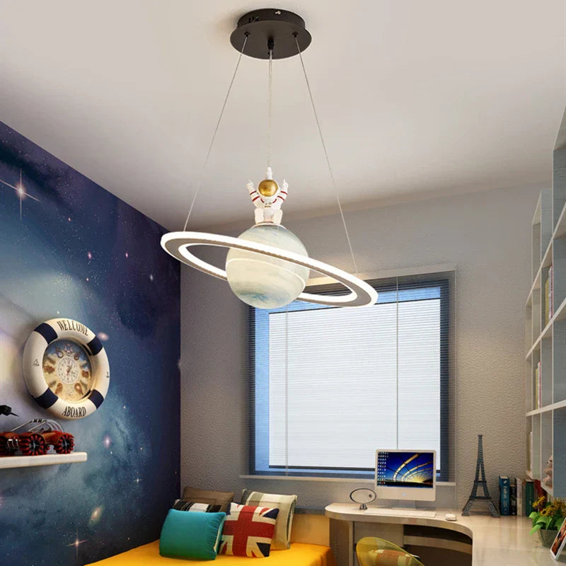 Astronaut Ball LED Light: Modern Boys Room Decor, Acrylic Planet Earth Pendant