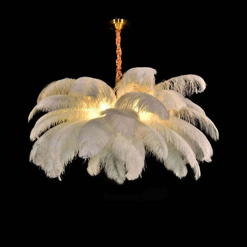 Ostrich Feather LED Pendant Lamp for Living Room or Bedroom Decor