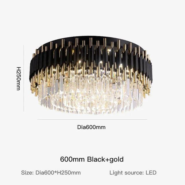 Gold Black Crystal Ceiling Chandelier - Round LED Pendant for Living Room Lighting