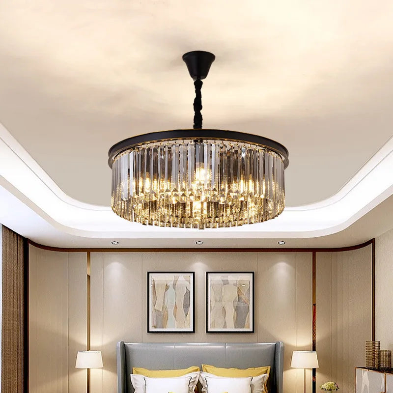 Retro Gold Black Metal Crystal Pendant Lights - Chain Hanging LED Lamp Fixtures