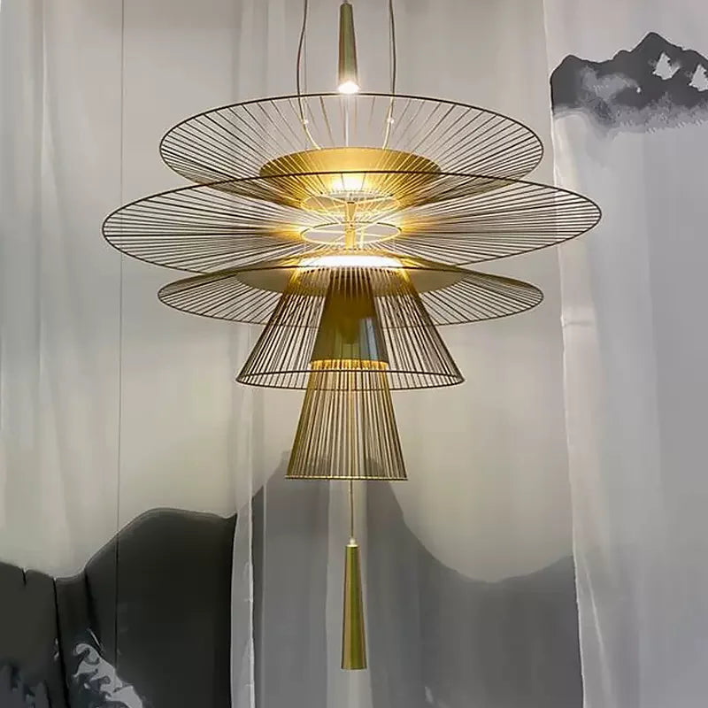 Modern UFO Hanging Lamps Metal LED Chandelier for Ceiling, Luxury Pendant Lights Home Decor