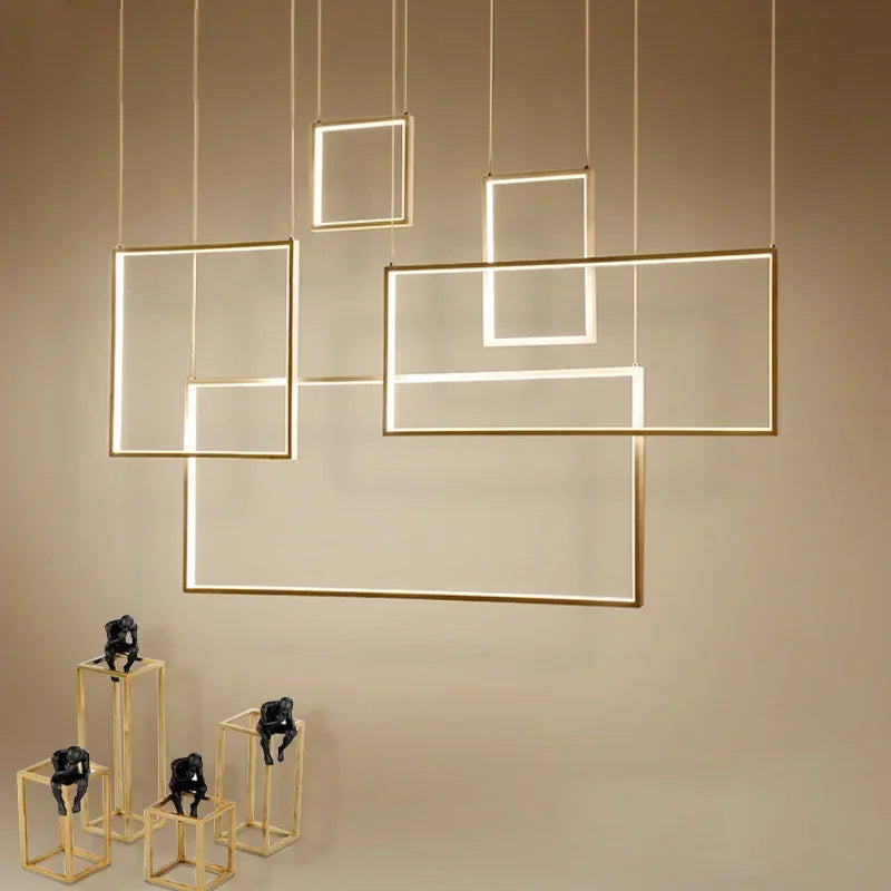 Modern LED Rectangle Pendant Chandelier for Living Room Dining Room Stair Loft Lighting