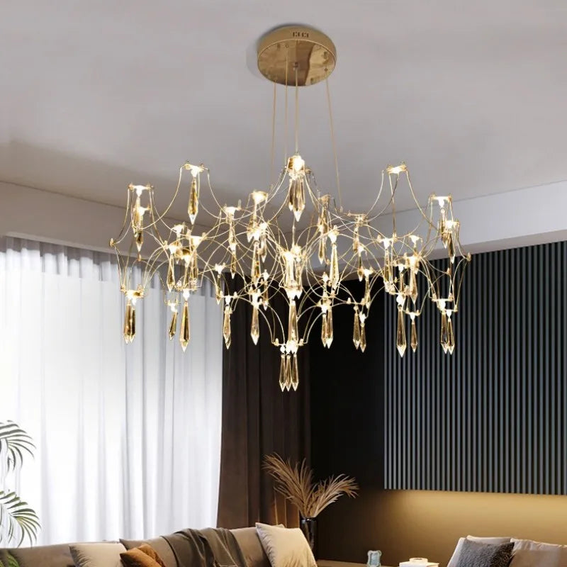 Starry Crystal Chandelier: Modern Luxury LED Firefly Ceiling Chandelier for Villa Living Room