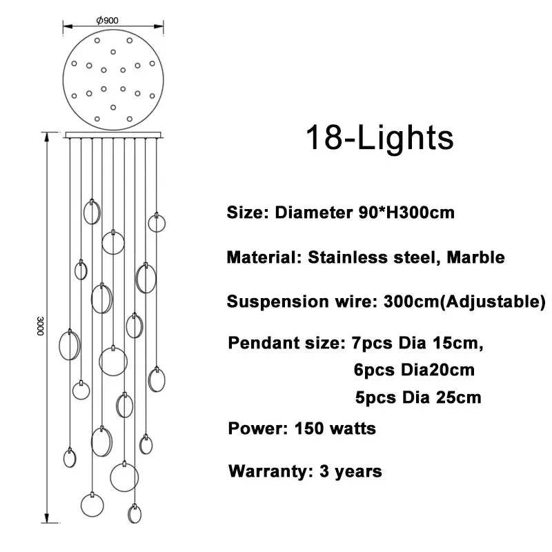 Marble LED Chandelier Staircase Lobby Light Gold Stone Fixture