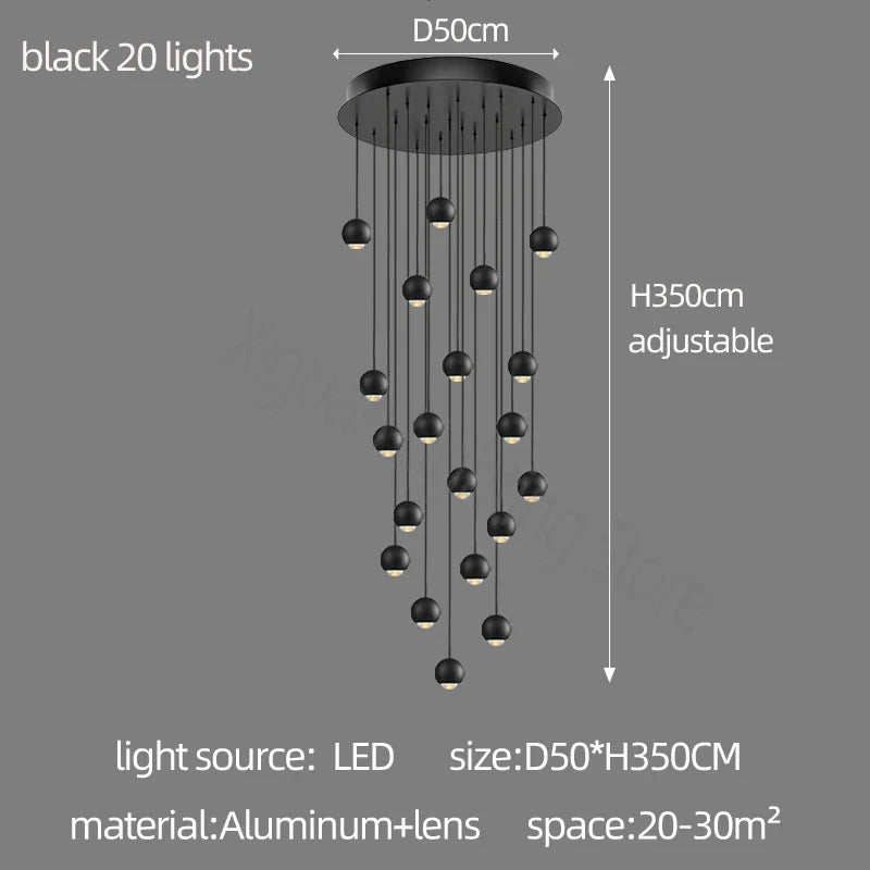 Metal Globe Lens Chandelier for Living Room Kitchen Bedroom Staircase