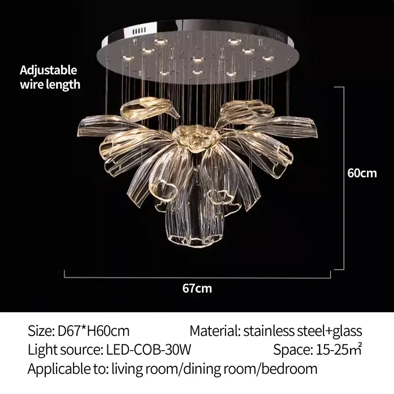 Petal Glass Pendant Lights: Modern Chandeliers for Living & Dining Rooms