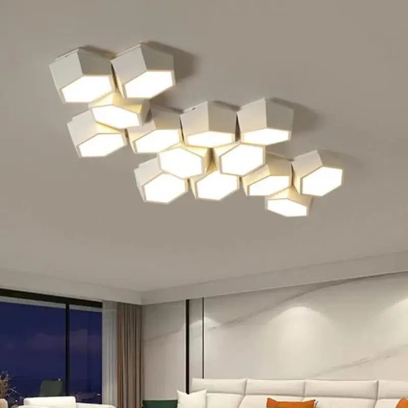Hexagon LED Ceiling Lights, Smart Control Dimmable Chandelier for Living Room & Bedroom