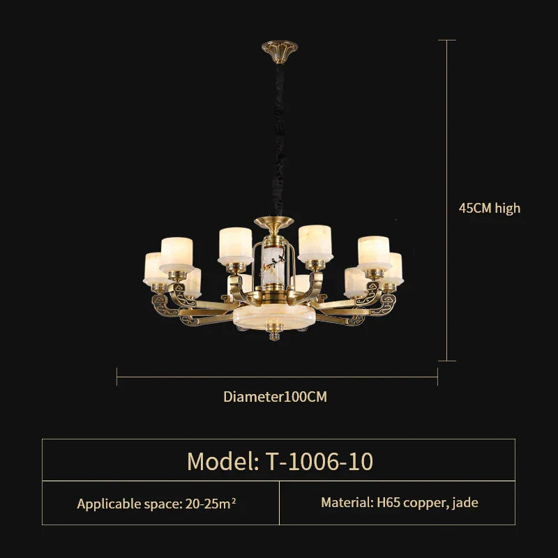 Luxury All Copper Jade Chandelier for Living Room Restaurant Villa Hall