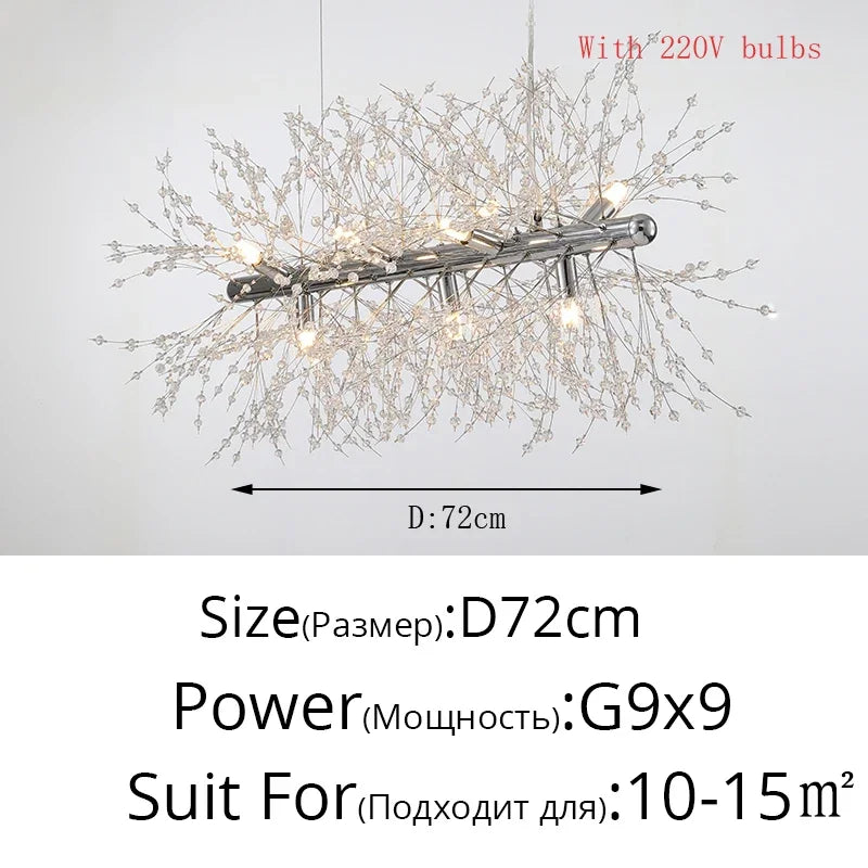 Modern Crystal LED Dandelion Chandelier for Home Living Room Dining Hall Decor