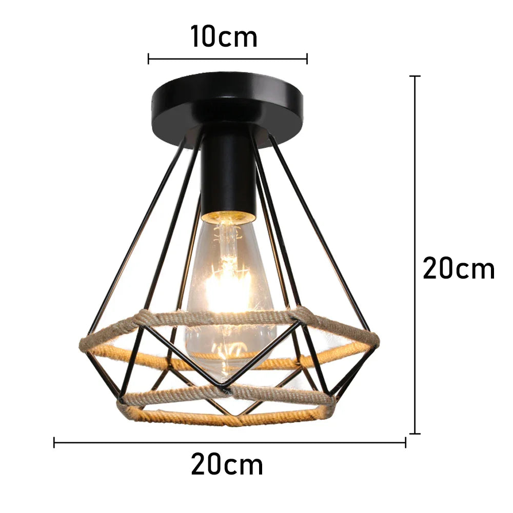 Rattan Ceiling Chandelier Rustic Retro Flush Mount Light Fixtures