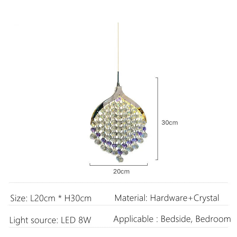Purple Crystal Chandeliers: Minimalist Restaurant Bedroom Pendant Lamp
