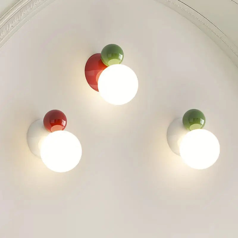 LED Wall Light Red Green White Metal Kids Room Lamp White Acrylic Ball