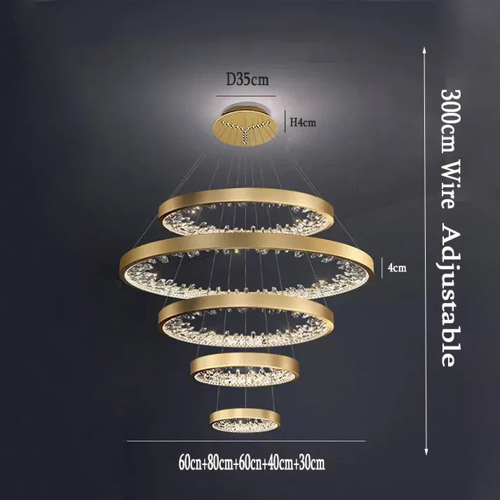 Crystal LED Chandelier Circle Hanging Lamp - Modern Luxury Dimmable Lighting
