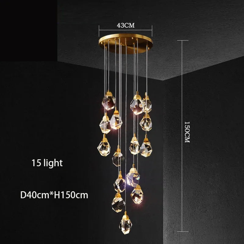 Diamond Crystal Chandelier: Luxury Gold LED Lighting for Staircase & Living Room