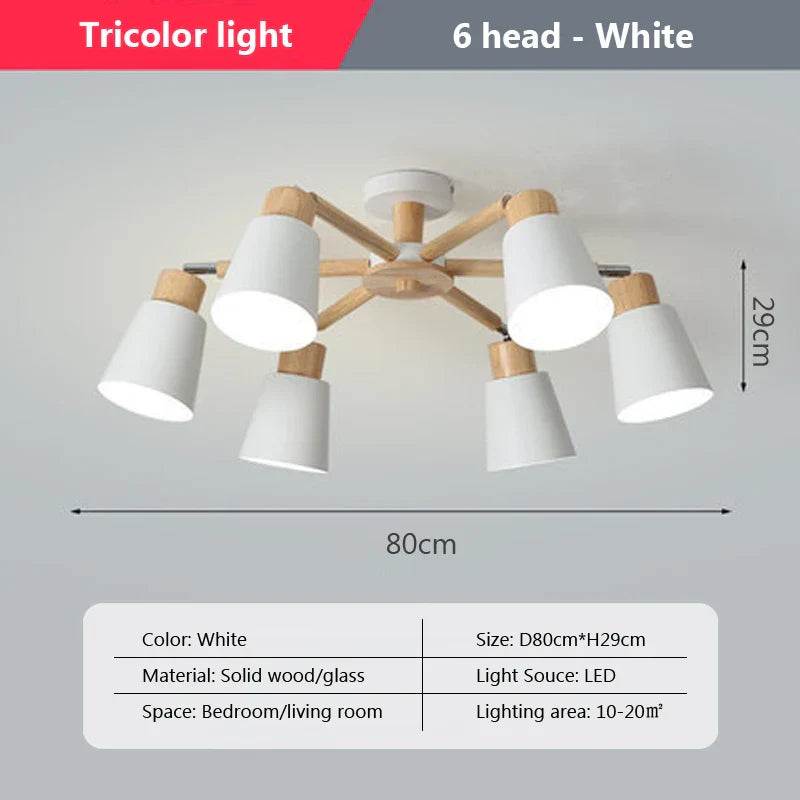 Nordic Wood Chandelier - Modern Living Room Ceiling Lamp with LED Bulb