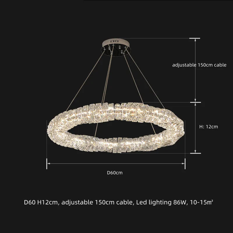 Luxury Crystal Pendant Chandelier for Modern Living Room, Dimmable LED Round Luminarias