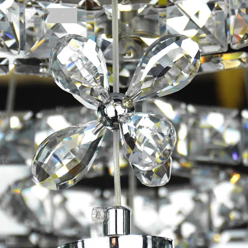 Crystal Petal Ceiling Chandelier: Modern Round Chrome Hanging Light for Home Decor