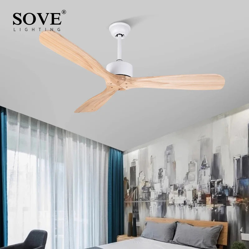 Simple Vintage Wooden Ceiling Fan 52 Inch with Remote Control