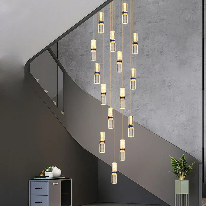 Crystal Columnar Chandelier Stair Light for Home, Restaurant, Bar, and Villa