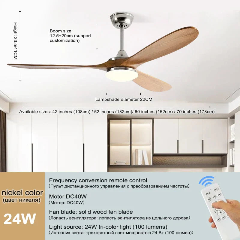 52 Inch Wood Blade Ceiling Fan with Remote Control and Lights