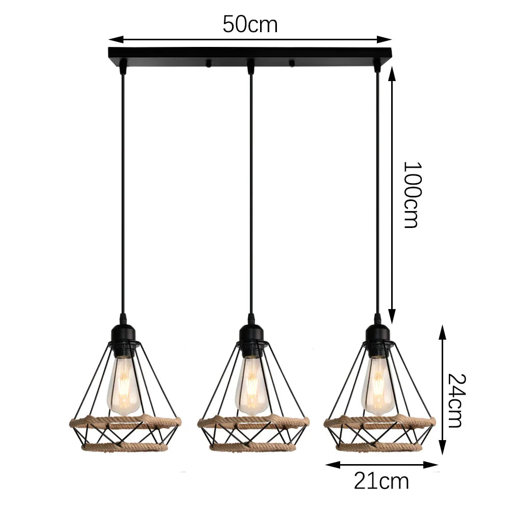 Vintage Hemp Rope Pendant Light Industrial Chandelier Loft Decor Lampshade