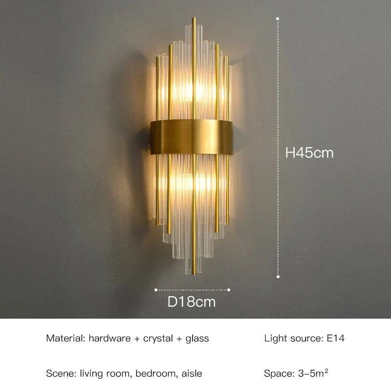 Modern Gold LED Crystal Wall Lamp Living Room Foyer Luxury Sconce