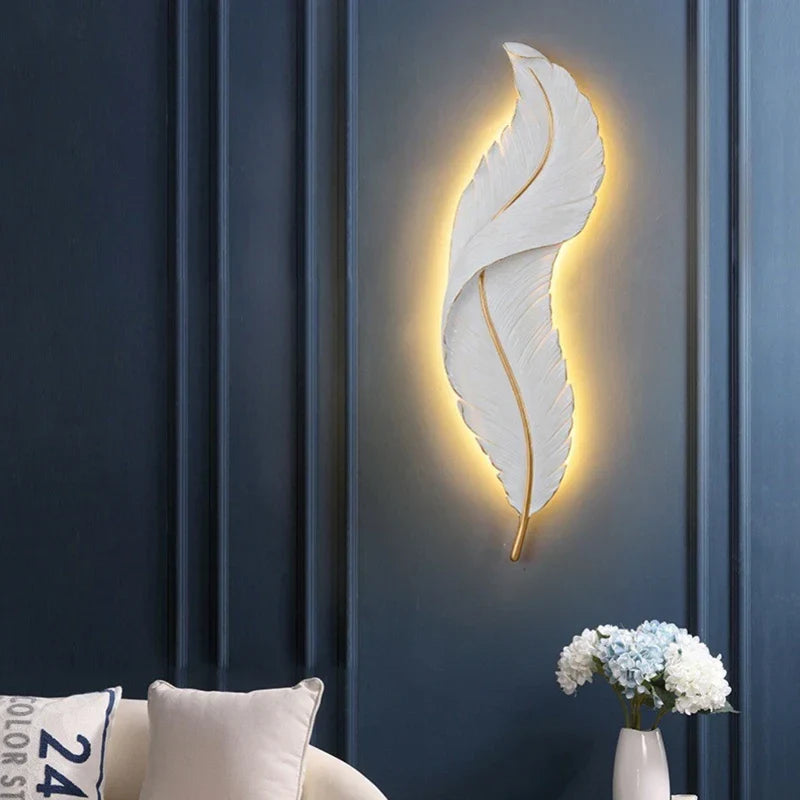 Nordic Feather LED Wall Lamp White Indoor Sconce Light for Bedroom, Living Room