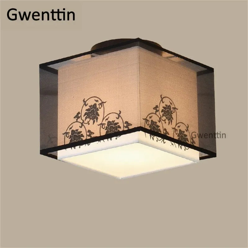 Vintage Linen Fabric Ceiling Light: Chinese Style LED Lamp for Home Decor