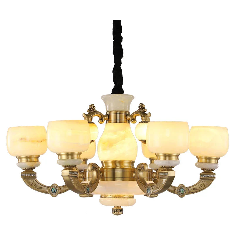 Chinese Jade Chandelier: Elegant All-Copper Lighting for Living Room, Bedroom, Dining Hall
