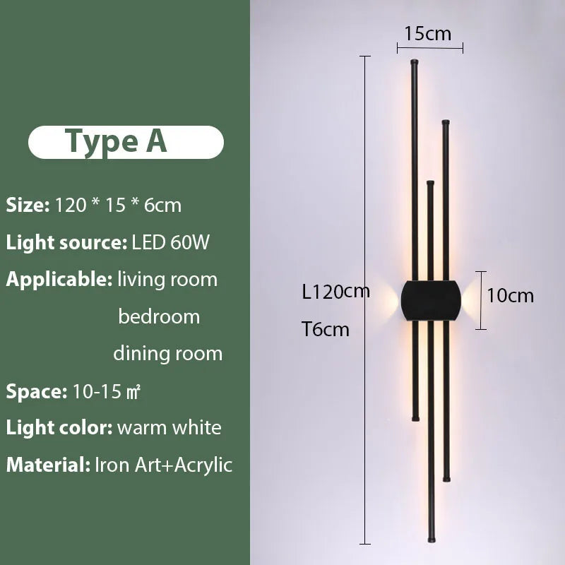 Black Iron LED Wall Lamp for Living Room, Bedside, TV Background - 110v 240v