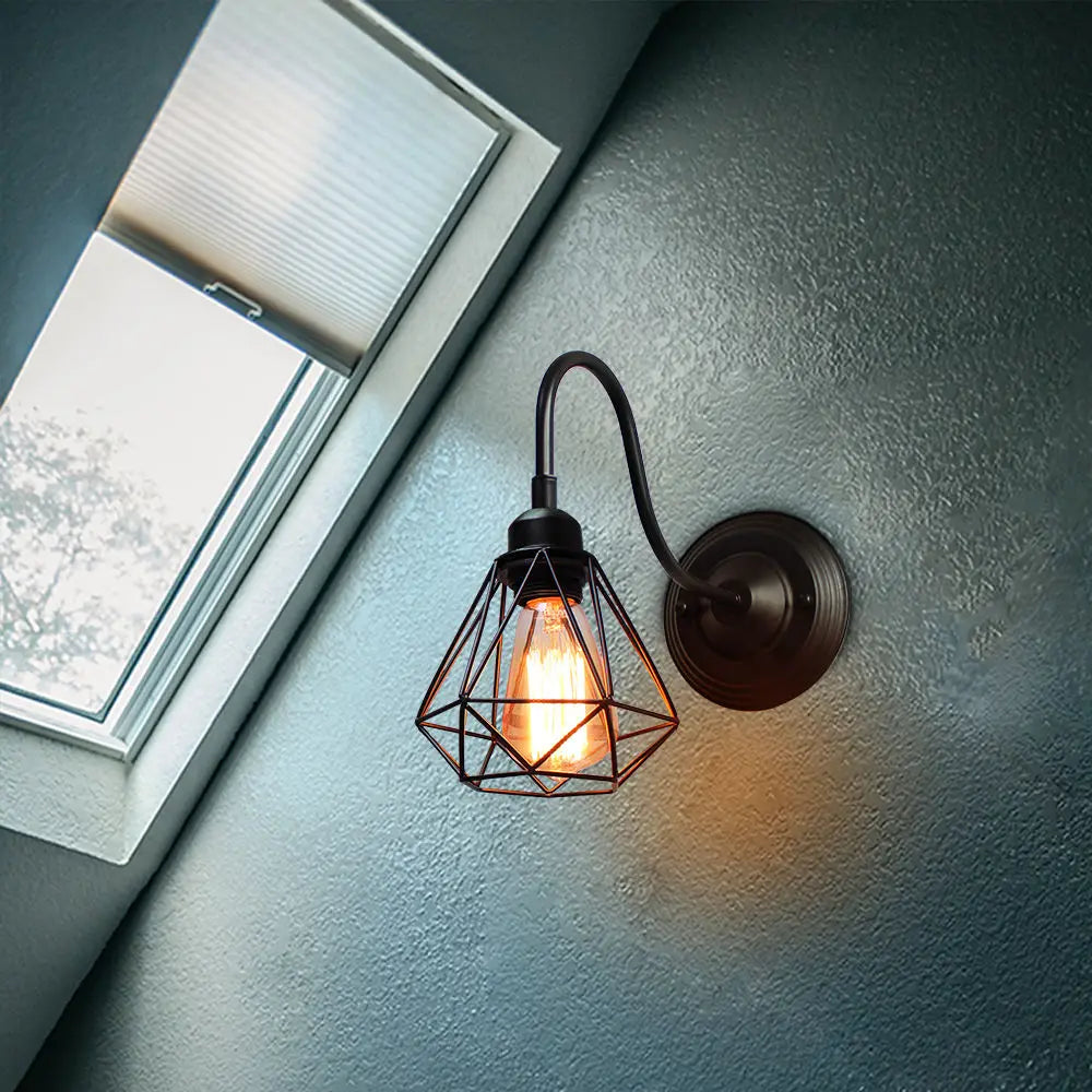 Industrial Cage Wall Lamp Vintage Retro Loft LED Sconce E27
