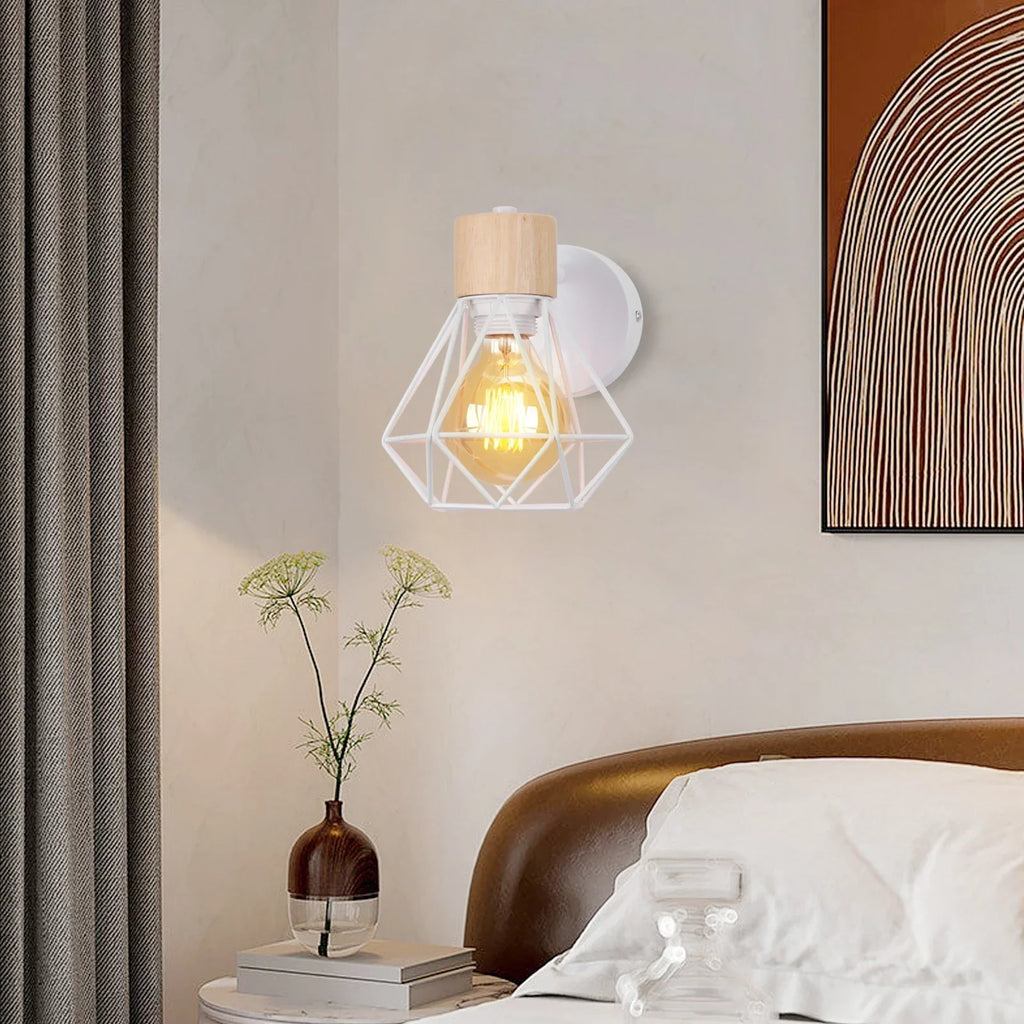 Industrial LED Wood Wall Sconce E27 Retro Bedside Lamp Vintage Indoor Lighting