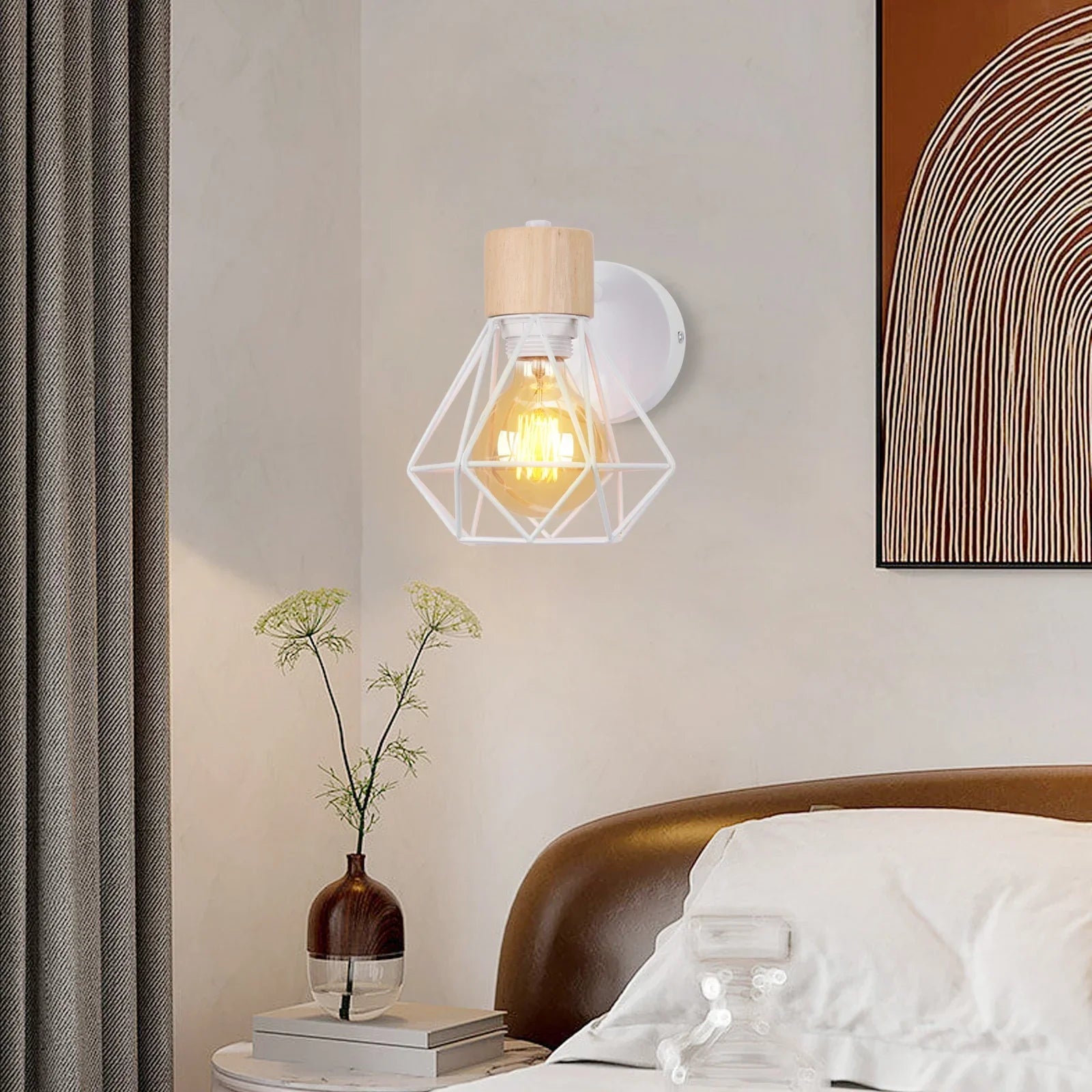 Industrial LED Wood Wall Sconce E27 Retro Bedside Lamp Vintage Indoor Lighting