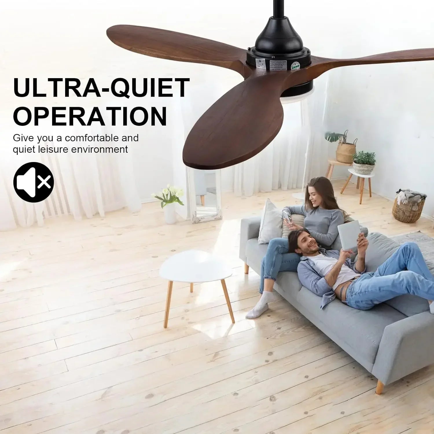52 Inch Wood Blade Ceiling Fan with Remote Control and Lights
