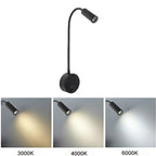 USB Wall Lamp LED Reading Light 3W 3000K 4000K 6000K Black Silver White