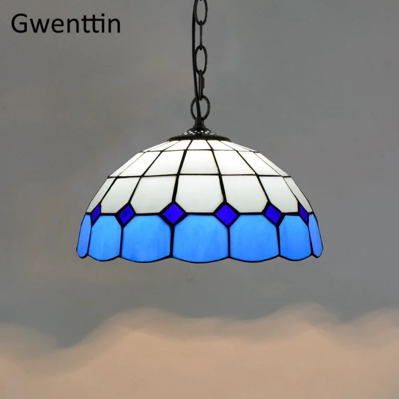 Tiffany Square Pendant Light, Stained Glass Hanging Lamp for Home Decor