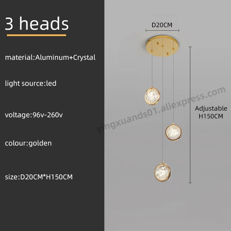 Crystal Ball LED Rotating Stair Chandelier - Nordic Luxury Loft Bubble Design