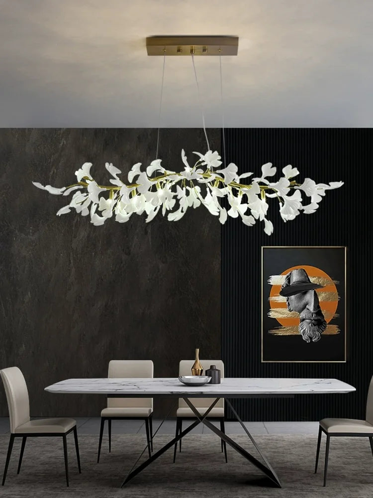 Luxe Ginkgo Leaves Chandelier Pendant Light for Living Room Bedroom