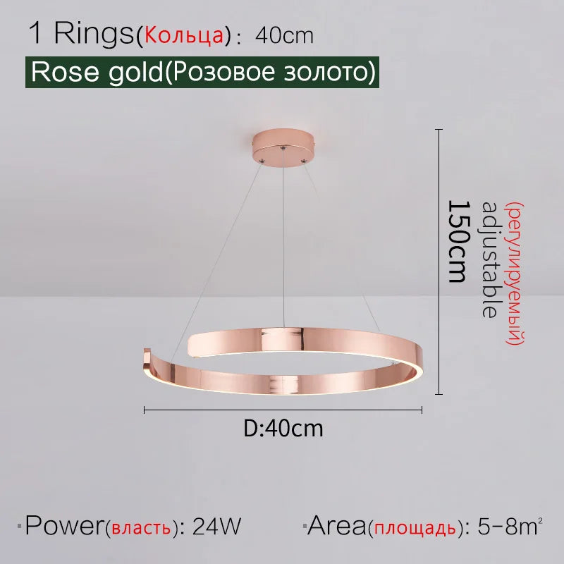 Round Ring LED Chandelier for Dining Room Bedroom Living Room Modern Nordic Decor