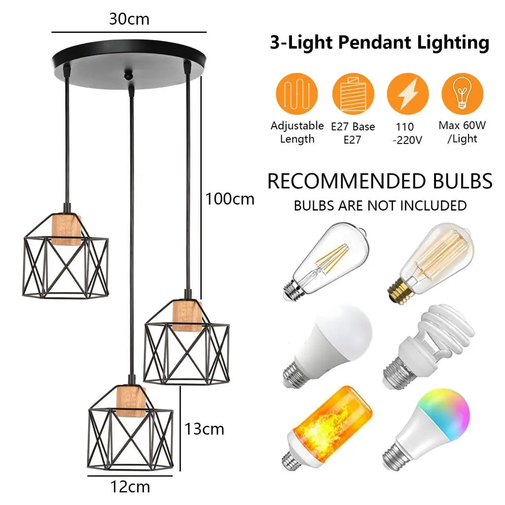 Wood LED Pendant Chandelier: Modern Nordic Home Decor Hanging Light for Kitchen, Living, Dining Room