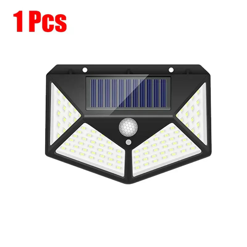 100LED Solar Powered Outdoor Wall Lamp with PIR Motion Sensor