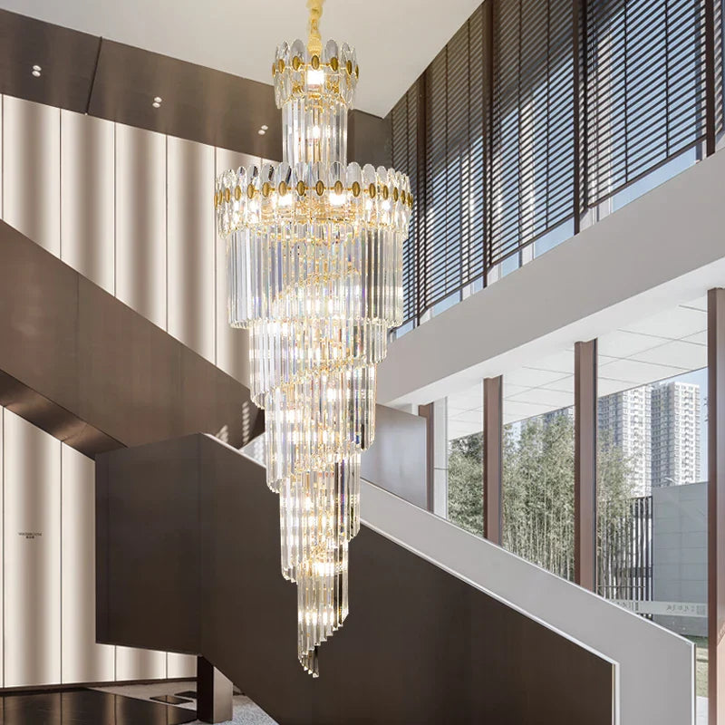 Crystal Chandelier: Modern Duplex Villa Hall Light Luxury Rotating Hollow Strip Crystal
