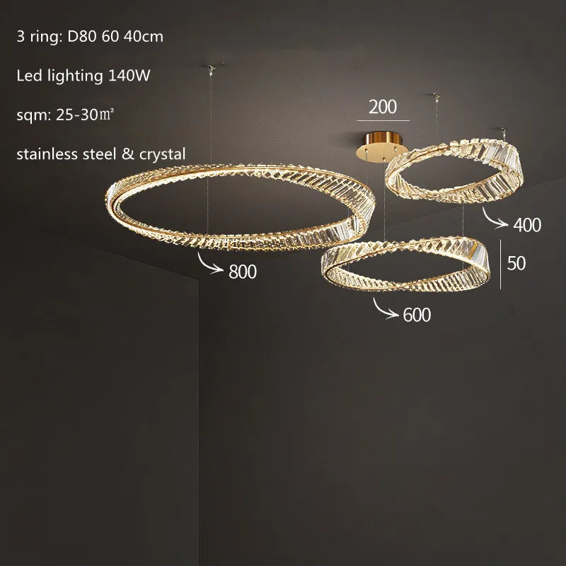 Irregular Gold Steel LED Pendant Light with Dimmable K9 Crystals