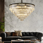 Black Gold Crystal Ceiling Chandelier: Modern LED Pendant Light for Luxe Living Spaces